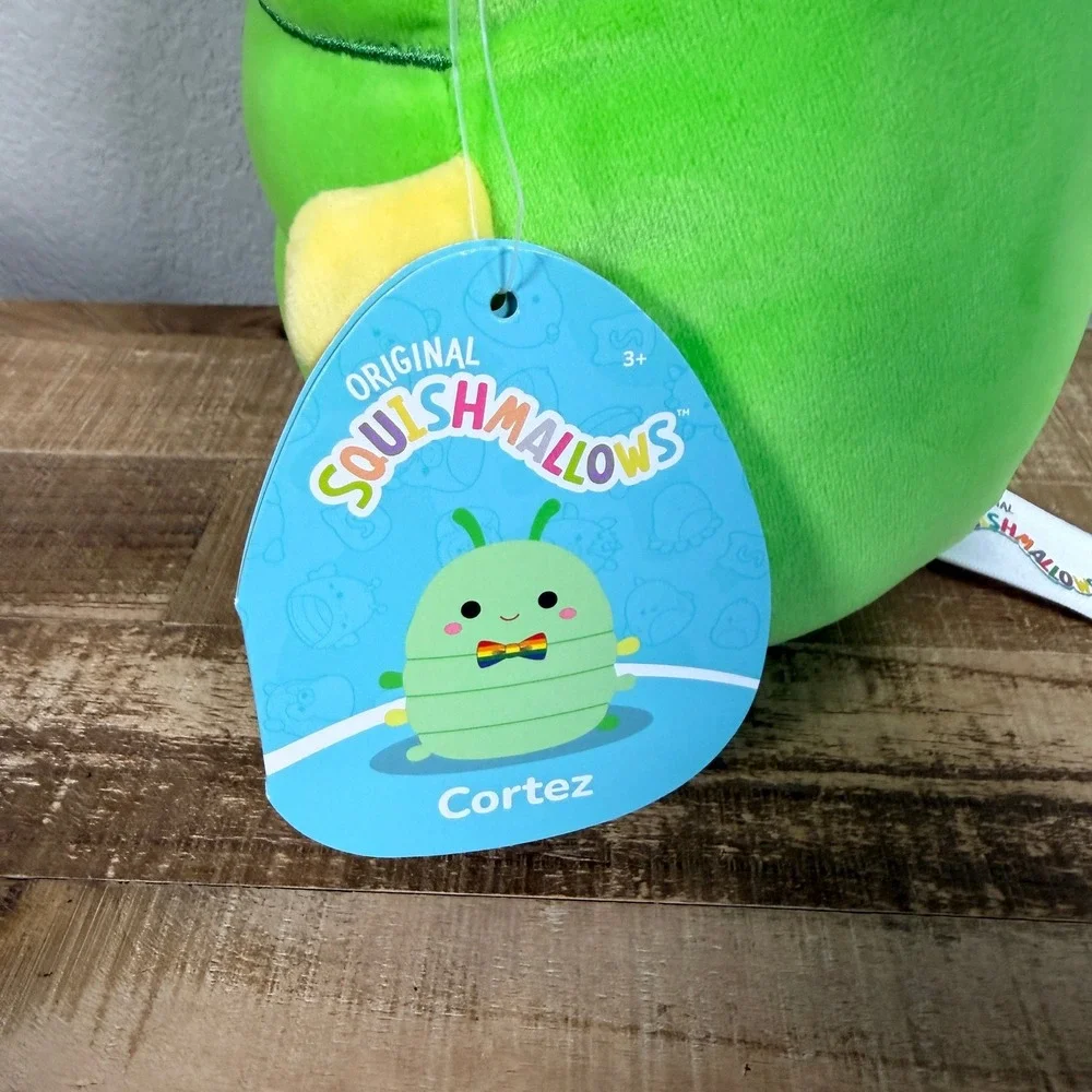 Squishmallows Cortez Caterpillar 8‎ In Green Rainbow Bow Pride Tie Plush NWT
